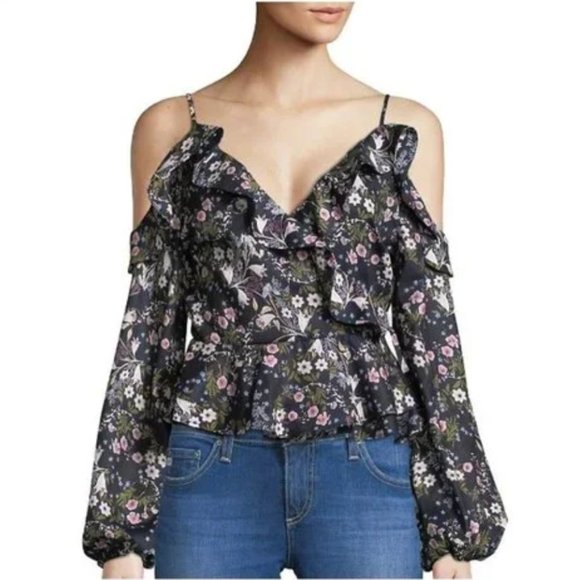 Design Lab Lord & Taylor Tops - Design Lab Lord & Taylor Floral Print Cold Shoulder Wrap Top Size L